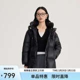 艾莱依羽绒服女时尚连帽可脱卸U型枕通勤保暖外套 炭黑L
