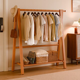家逸实木衣架落地衣帽架卧室挂衣架可折叠置物架简约晾衣服架子
