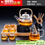 正扬电陶炉煮茶器玻璃烧水壶功夫茶具套装家用煮茶炉养生泡茶壶电茶炉 钻黑900提壶套装+茶道竹+托盘