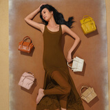 RABEANCO桦碧/礼物【明星同款】笑脸包女包斜挎包单肩包手机包小方包88205 焦糖色