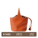 裘真复古遇花篮包手提斜挎牛皮包通勤休闲大容量菜篮子包 焦糖色 暂不预售