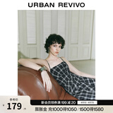 UR夏季新款女装不规则设计感格纹吊带连衣裙UYV750039 黑色格子 (偏短) XS