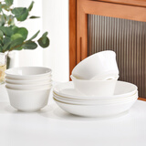 红牡丹纯白碗盘组合陶瓷米饭碗餐具家用骨瓷饭盘套装釉下彩白色盘子碗具 纯白10件套（富贵碗版）