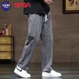 NASA BASE牛仔裤男2026新款裤子男款夏季弹力潮款男裤宽松直筒休闲阔腿裤子 黑灰 L （建议110-125斤）