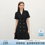 范思蓝恩正式气质通勤连衣裙女夏季收腰显瘦面试西装裙 黑色 M