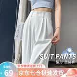 萝美酱西装裤女小个子春秋高腰垂感阔腿裤梨形休闲直筒裤子遮肉职场长裤 白色常规长度【夏季冰丝款】 M