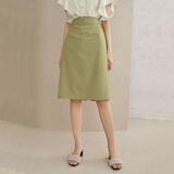 范思蓝恩201028气质开叉半身裙女夏季中长款高腰a字裙职业 暗雾绿 L