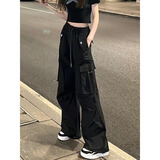 灿图美式速干休闲工装裤女装春秋季小个子显瘦高街黑色阔腿运动裤子潮 黑色 M 【建议90斤到110斤】