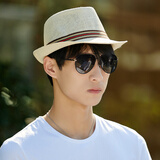 BILLSURF 草编帽子男韩版潮时尚遮阳小礼帽英伦复古爵士帽绅士帽防嗮凉帽 米色 均码