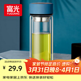 富光男女士双层玻璃杯 高硼硅玻璃304茶隔水杯子 带茶隔泡茶杯400ml