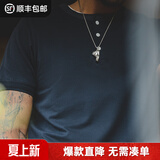 马登工装美式肌肉cleanfit重磅亨利衫纯棉老钱风阿美咔叽短袖T恤男夏 藏青色 【正肩短袖/男生薄款上衣/夏季穿搭】 2XL （185/104A）