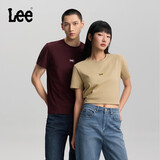 Lee26新品标准版圆领小Logo印花图案男女同款短袖T恤 卡其色 2XL
