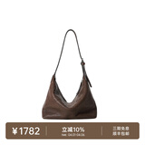 裘真【明星同款】植鞣胎牛皮腋下经典hobo包通勤真皮女包 咖啡色-小号(胎牛皮版) 小包/大包