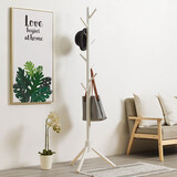 木马人 简易室内落地衣帽架实木挂衣架卧室衣服架收纳架置物架卧室挂包 经典款-松木圆柱底白色