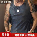 马登工装美式棉背心男健身运动老头汗衫无袖t恤跨栏重磅螺纹坎肩打底 藏青色 【拍2件减5元/训练背心】 XL （修身版型，可拍大一码）