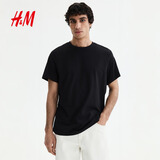 H&M男装女装T恤夏季透气圆领运动短袖内搭简约上衣正肩T恤0685816 黑色 XL 180/116