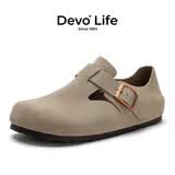 Devo的沃软木勃肯鞋男女同款单鞋绒面复古包头鞋情侣文艺休闲鞋 66008 灰色反绒牛皮 37