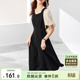 尚都比拉法式连衣裙夏季中长款a字裙泡泡袖系带收腰显瘦裙子 黑色 L 