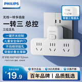 飞利浦（PHILIPS）转换插头 宿舍插座转换扩展插座品字形电源转换器 无线转换插座一转三总控开关插座 3插位