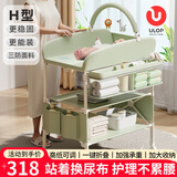 优乐博（ULOP）德国尿布台婴儿护理台可折叠婴儿换尿布操作台多功能护理台抚触台 换尿不湿护理台高低可调-薄荷绿 婴儿尿布台多功能操作台