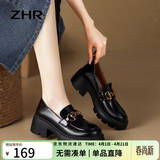 ZHR乐福鞋女真牛皮百搭增高单鞋女厚底通勤舒适女鞋 AY116 黑色 37 