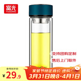 富光双层玻璃杯水杯男女车载家用高硼硅玻璃杯泡茶杯带茶隔玻璃杯子 蓝色 320ml 双层玻璃直杯