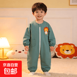 宝宝爬爬服连体衣罩衣防水全身秋冬护衣防脏外穿户外婴儿爬行儿童 连体拉链狮绿 90码【建议身高70-85cm】