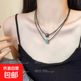 绿松石吊坠蓝色串珠项链女小众设计复古百搭气质冷淡风锁骨链情侣 1