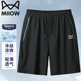 猫人短裤男夏季五分裤冰丝运动潮流宽松速干大码沙滩裤 黑色 8XL
