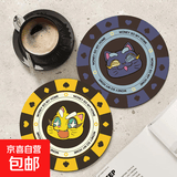 招财猫猫动画周边招财喜庆防滑吸水杯垫咖啡垫2mm厚越南橡胶安全 吉庆喵&福顺喵 2片装丨厚约2mm丨尺寸14x14cm