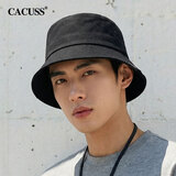 CACUSS渔夫帽男士四季遮阳防晒帽盆帽情侣户外遮脸防紫外线百搭帽子黑色