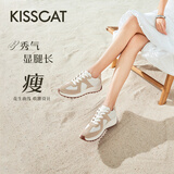 接吻猫KISSCAT舒适女鞋德训鞋白鹿同款曲奇秋冬厚底休闲阿甘鞋女 燕麦曲奇色 （赵昭仪同款） 36