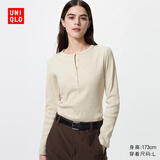 优衣库女装罗纹亨利领T恤/长袖修身短款内搭打底479591 487908 487908/30浅米色 S