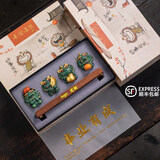 BOSSY故宫风文创招财石狮子好事发生桌面摆件开业乔迁生日商务高端礼物 事业有成【彩金】+木底座+礼盒