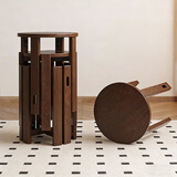 爱必居实木凳子家用椅子可叠放餐椅圆板凳 叠叠凳-四把装