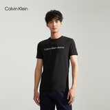 Calvin KleinJeans夏季男女情侣中性休闲年轻多色ck印花修身打底短袖T恤上衣 BEH-太空黑 M （推荐130-145斤）