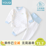 优奇婴儿衣服秋冬套装宝宝保暖夹棉内衣高腰护肚男女儿童2件套秋冬装 秋冬【高腰】浅蓝 80