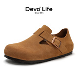 Devo的沃软木勃肯鞋男女同款单鞋绒面复古包头鞋情侣文艺休闲鞋 66008 黄棕反绒牛皮 35