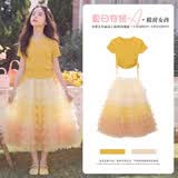 兜兜王国女童巨好看夏装裙子套装2026新款女大童洋气时髦多巴胺穿搭小洋裙 黄色 套装【短袖+蛋糕裙】 150
