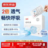 京东京造医用外科口罩一次性独立包装灭菌级100只蓝色【2倍透气】夏季薄款