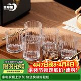 青苹果耐热玻璃咖啡杯300ml6只装 家用玻璃水杯 竖纹茶杯洋酒杯啤酒杯