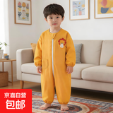 宝宝爬爬服连体衣罩衣防水全身秋冬护衣防脏外穿户外婴儿爬行儿童 连体拉链狮黄 100码【建议身高85-95cm】