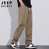 JEEP SPIRIT吉普纯棉休闲裤男春夏季宽松直筒裤子男工装阔腿裤 卡其 2XL