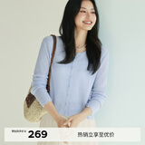 伊芙丽（eifini）朱珠代言薄透粉色修身百搭针织开衫女罩衫上衣26春季新款 蓝色 L 115-130斤