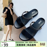 ZHR则则凉鞋女学生真牛皮平底凉拖女百搭罗马一字带沙滩女鞋外穿 M271 黑色 36