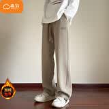 棉致灯芯绒裤子男秋冬季新款宽松直筒阔腿运动休闲裤男士长裤加绒加厚 卡其色【0346加绒高品质】 XL 120-140斤