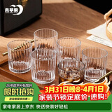 青苹果耐热玻璃咖啡杯300ml6只装 家用玻璃水杯 竖纹茶杯洋酒杯啤酒杯