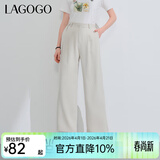 LAGOGO【凉感抗菌防晒】高腰黑色休闲裤女拉谷谷夏新款直筒阔腿裤 灰米色(T3) M