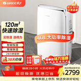 格力（GREE） 大功率除湿机家用客厅卧室轻音抽湿机地下室内干燥机工业除湿器 40L/天 70-120㎡ DH40EFA1A