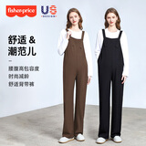 费雪孕妇背带裤春秋季外穿2026新款休闲吊带裤宽松大码孕妇春装蜜棕XL